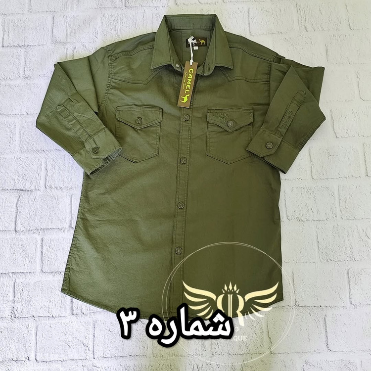 پیراهن کتان دوجیب CAMELمارک AK_دوجیب دکمه فلزی کمل اندامی